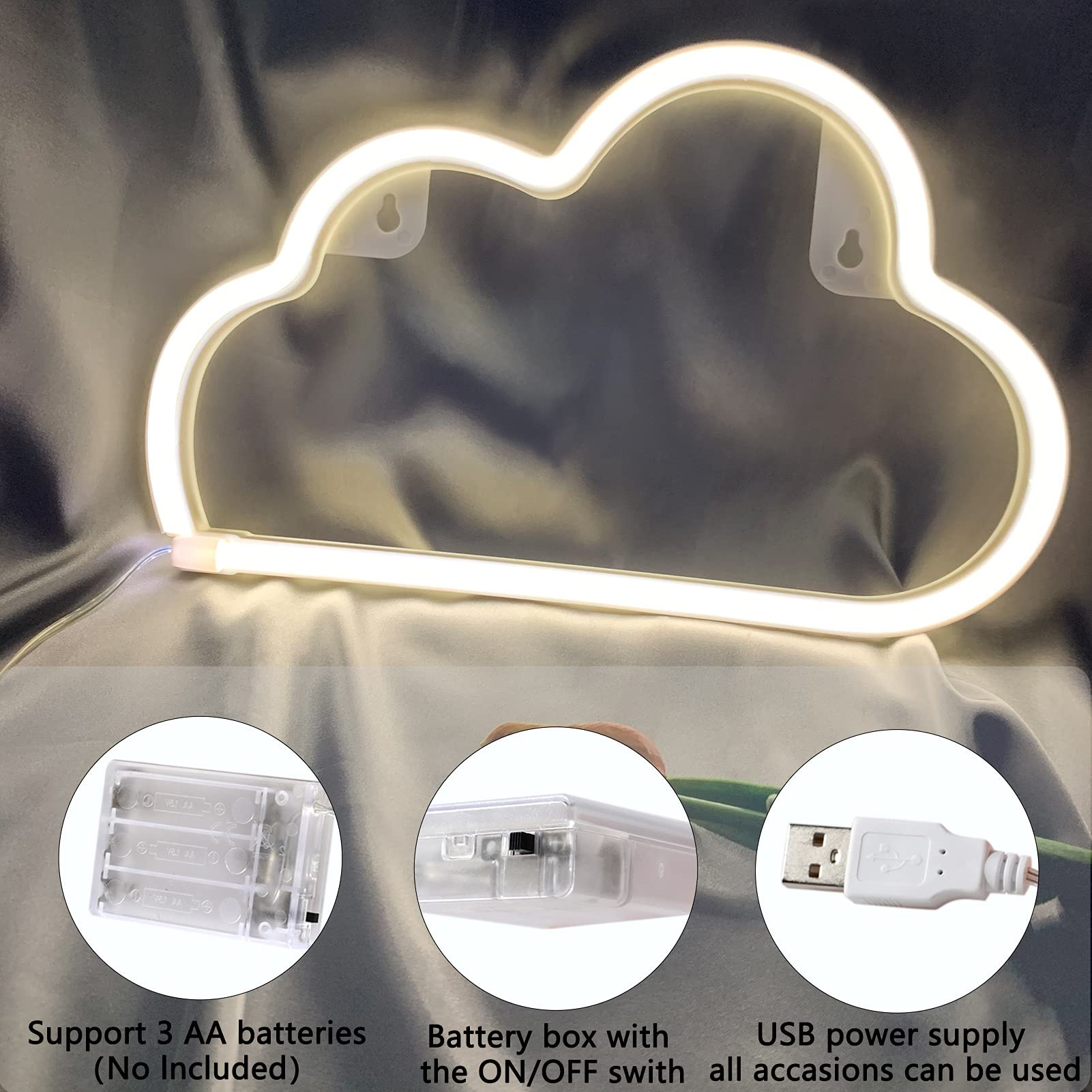 Cloud Neon Signs, LED Light for Wall Decor, Battery or USB Powered Sign Shaped Decoration Lights ... | Amazon (US)
