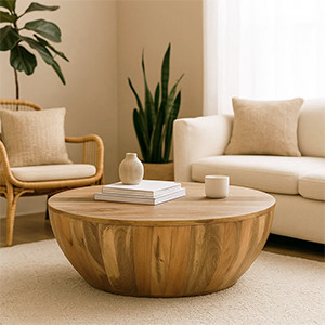 TUP THE URBAN PORT Arthur Mango Wood 35.5 Inch Coffee Table in Round Shape, Dark Brown | Amazon (US)