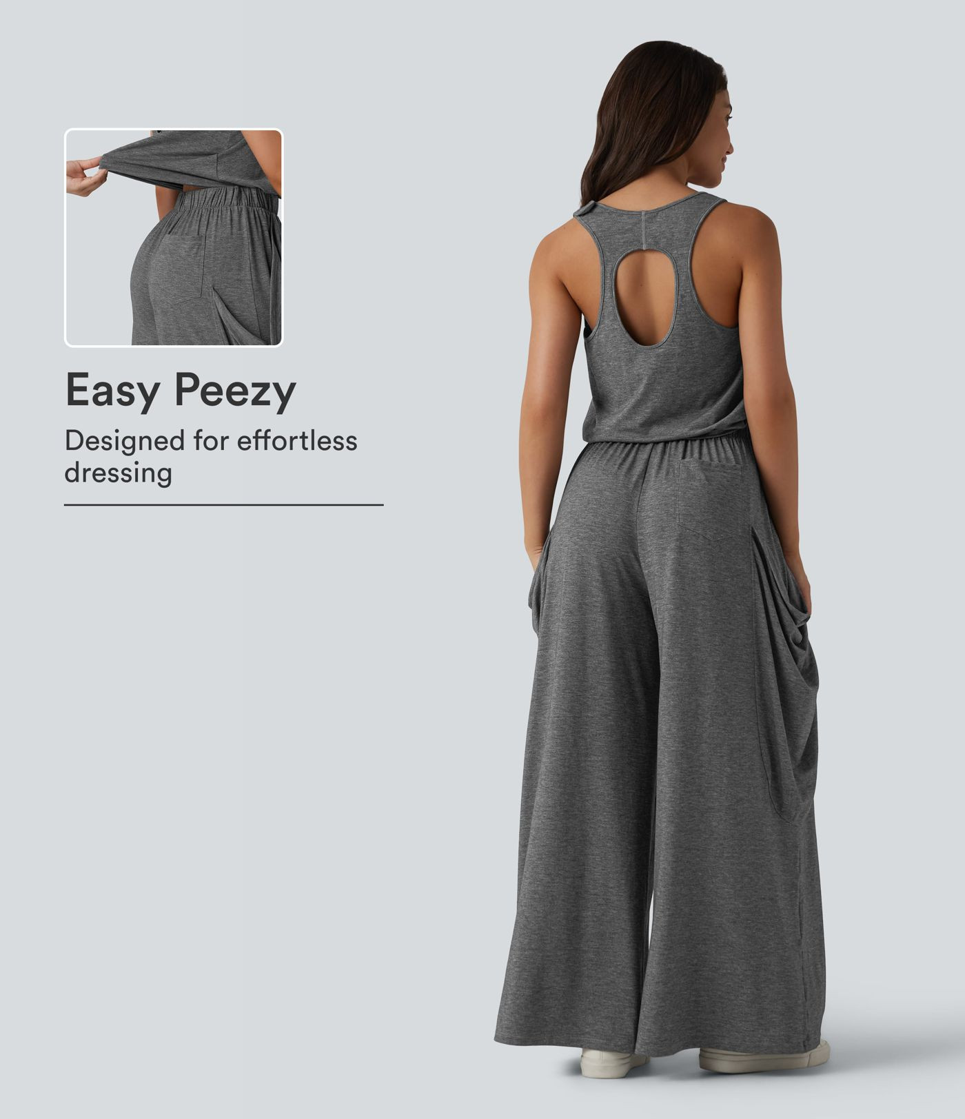 Sleeveless Cut Out Wide Leg Casual Jumpsuit with Pockets-Easy Peezy Edition | HALARA