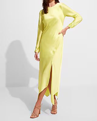 Conscious Edit Satin Long Sleeve Asymmetrical Hem Maxi Dress | Express