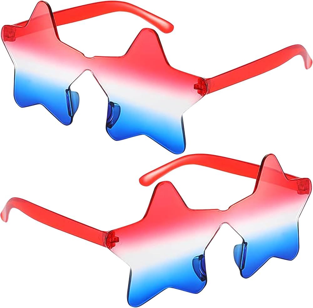 2 Pair Star Sunglasses for Kids Women Men, Patriotic Rimless Star Shaped Sunglasses Party Favors ... | Amazon (US)