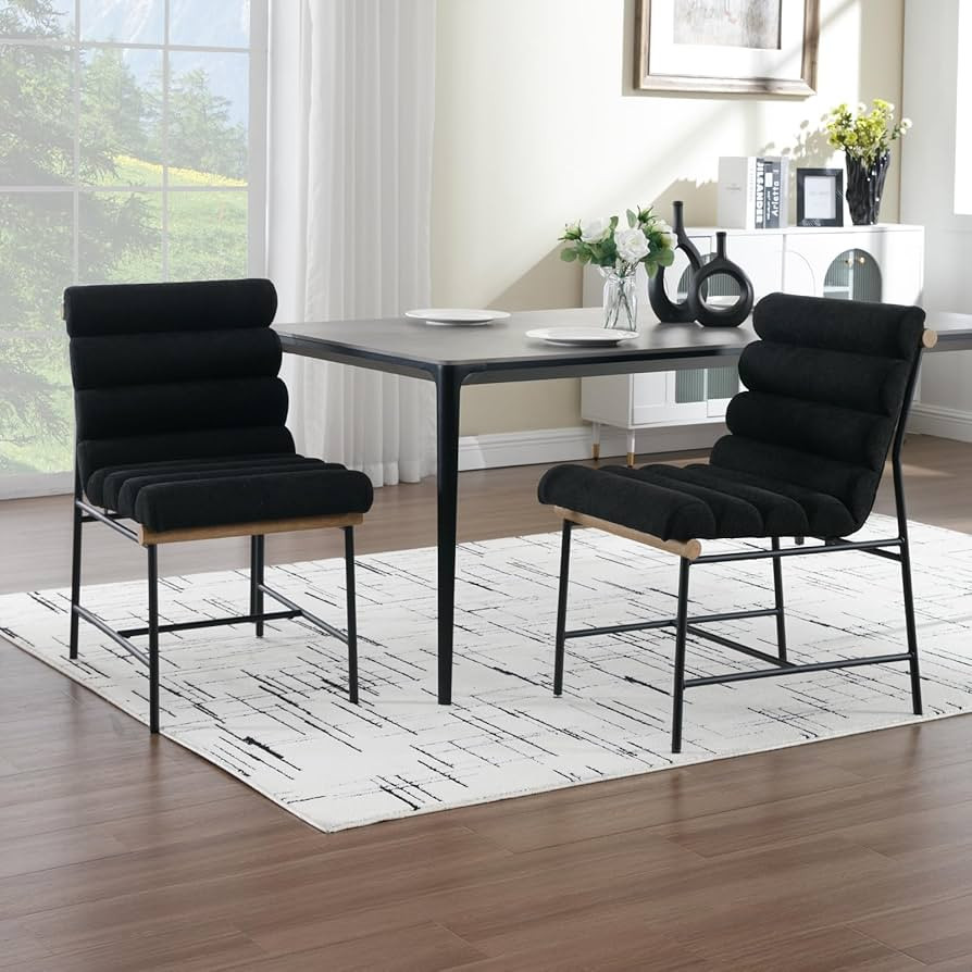 Guyou Modern Upholstered Dining Chairs Set of 2, Black Linen Dining Room Chairs with Tufted Back ... | Amazon (US)