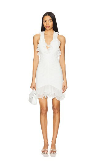 PatBO Plunge Mini Dress in White. - size 0 | Revolve Clothing (Global)