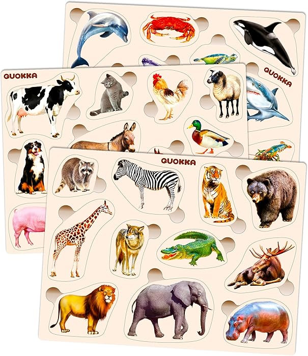 QUOKKA Wooden Puzzles for Toddlers 1-3 – 3xSET Toddler Puzzles Ages 2-4 – Montessori Animal T... | Amazon (US)