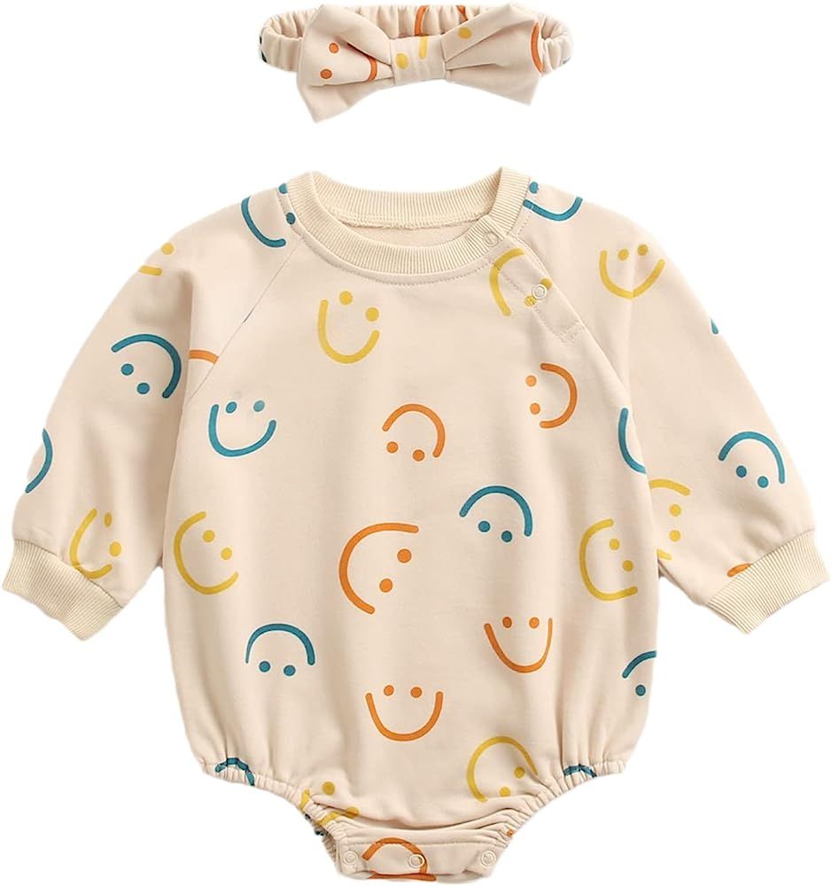 Baby Girl Boy Crewneck Sweatshirt Romper Long Sleeve Newborn Outfit Onesie Top Letter Print Fall ... | Amazon (US)