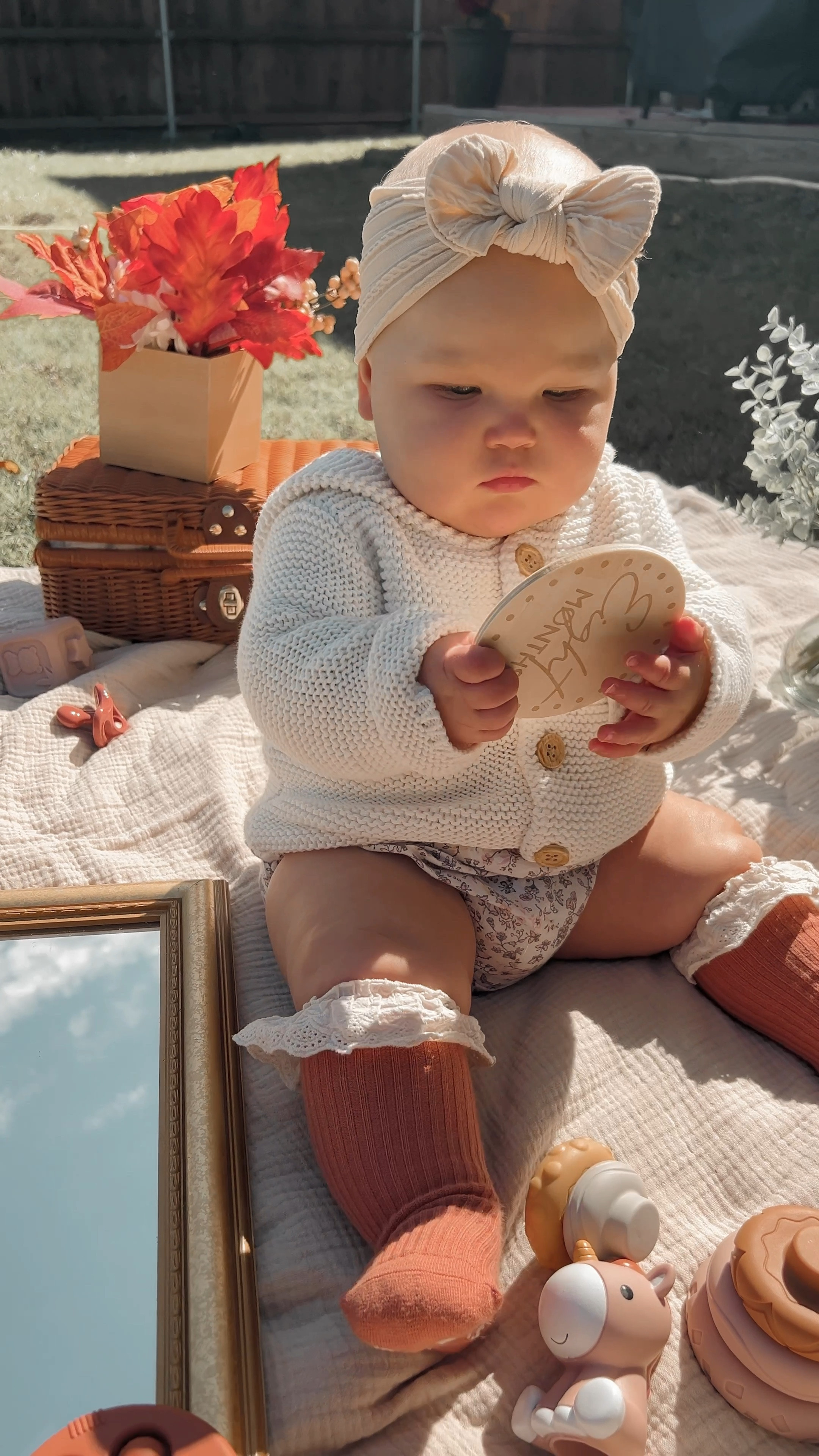 Baby girl milestone photoshoot 🧡 8 month old photos - cute baby girl aesthetic outfit idea for your next photoshoot! 🎀 Outfit is from Carters and Amazon - perfect for family photos - cardigan - sweater - hoodie - floral onesie - knee high socks- non slip socks - baby girl toys - aesthetic toys - aesthetic outfit #milestone #photoshoot #familyphotos #babygirl #aesthetic 

#LTKStyleTip #LTKGiftGuide #LTKBaby