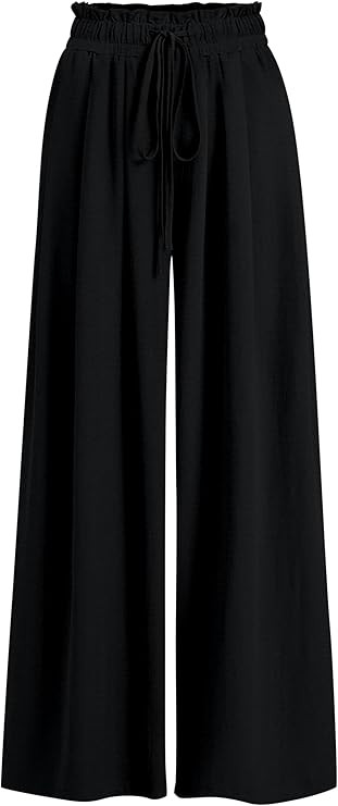 Womens Wide Leg Casual Pants with Pockets Loose Flowy High Waisted Lounge Trousers | Amazon (US)