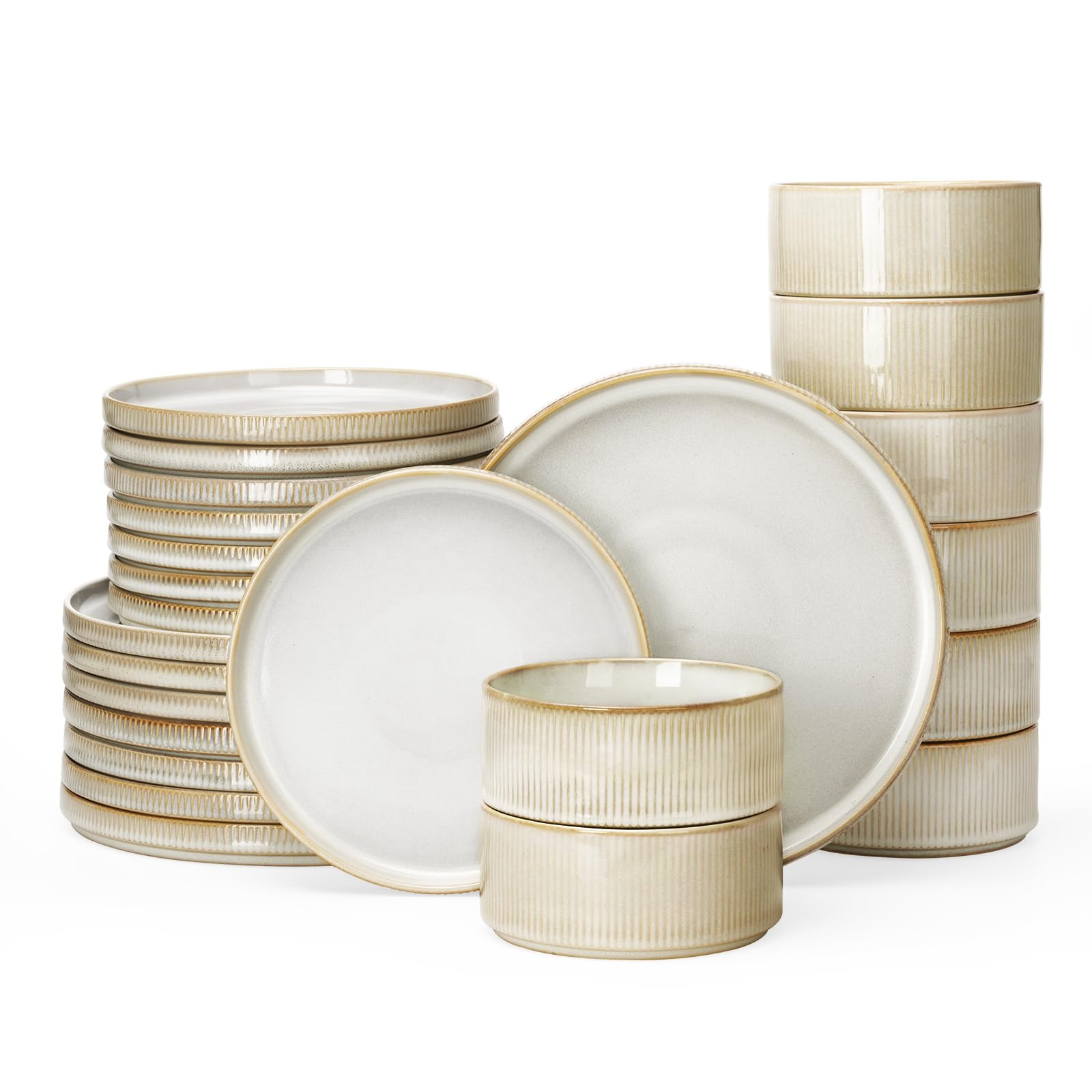 Famiware Star Plates and Bowls Sets, Modern Stoneware Dinnerware Sets for 8, 24-Piece Kitchen Dis... | Amazon (US)