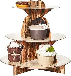 3 Tier Woodland Cardboard Cupcake Stand Wild Round Cupcake Tower Display Wood Grain Cupcake Holde... | Amazon (US)