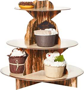 3 Tier Woodland Cardboard Cupcake Stand Wild Round Cupcake Tower Display Wood Grain Cupcake Holde... | Amazon (US)