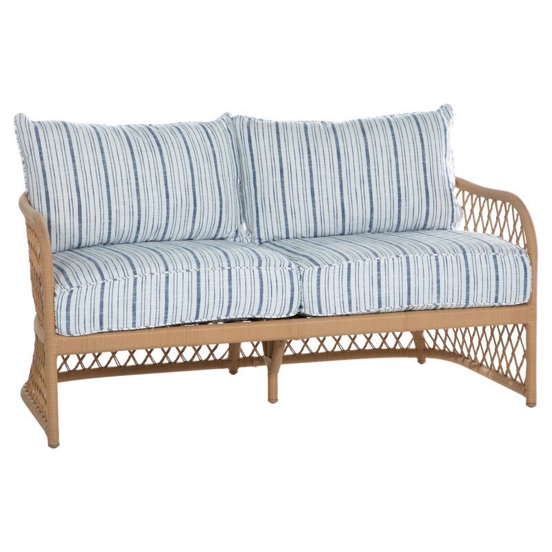 Carmel Loveseat, Linen Indigo Stripe | One Kings Lane