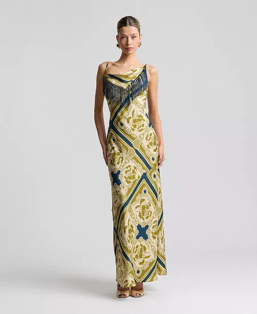 Women's Cowl Neck Scarf Print Maxi Dress | Macy's