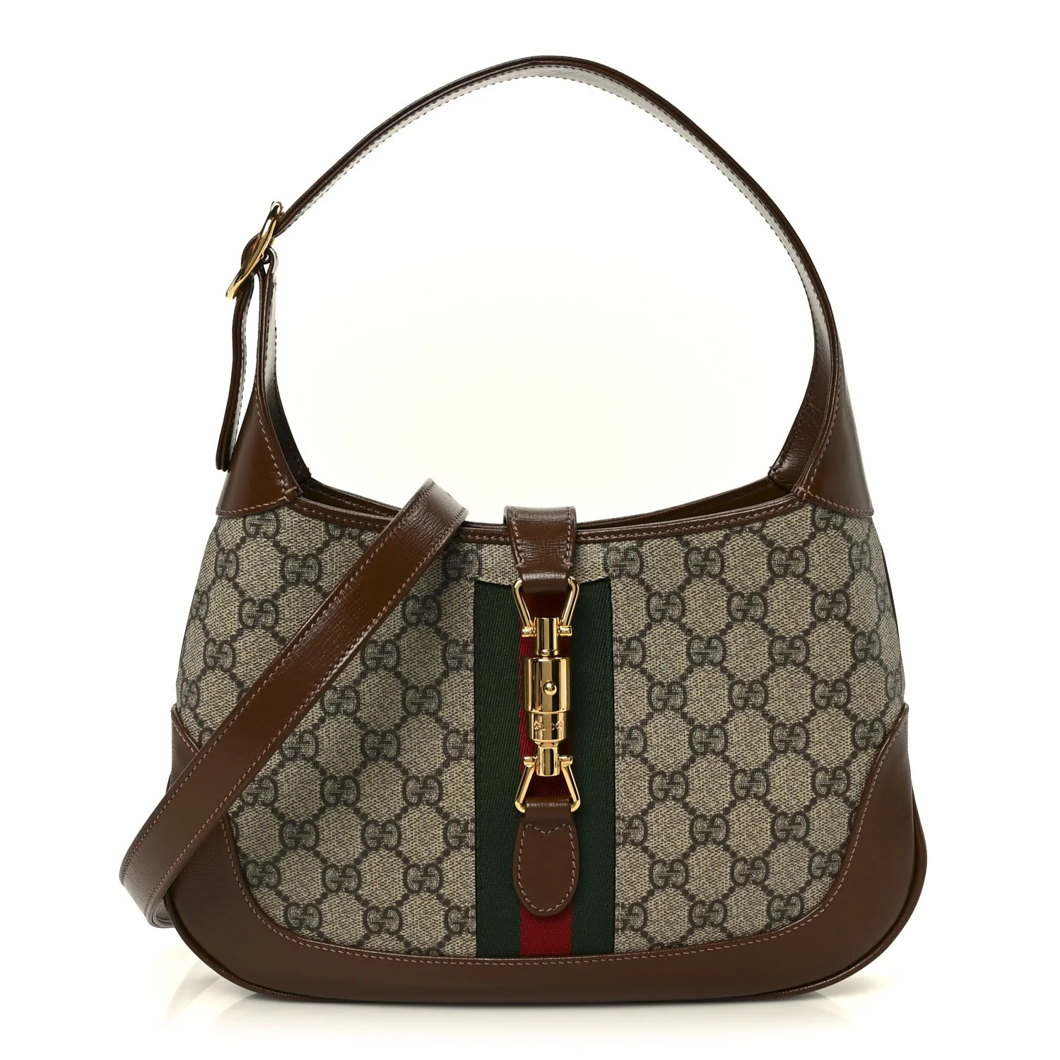 GG Supreme Monogram Azalea Calfskin Web Small Jackie 1961 Hobo Beige Ebony Brown Sugar | FASHIONPHILE (US)