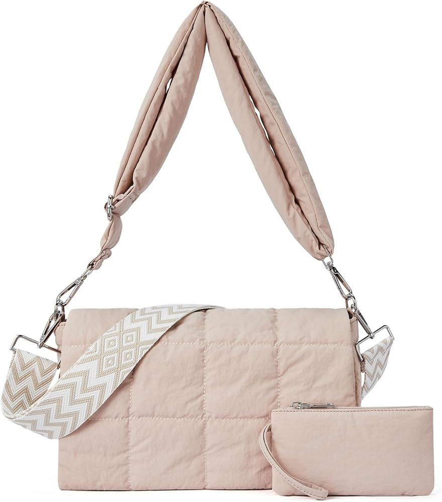 CLUCI Puffer Shoulder Bag Puffy Crossbody Purse for Women Middle Tote Bag Lightweight Cotton Padded  | Amazon (US)