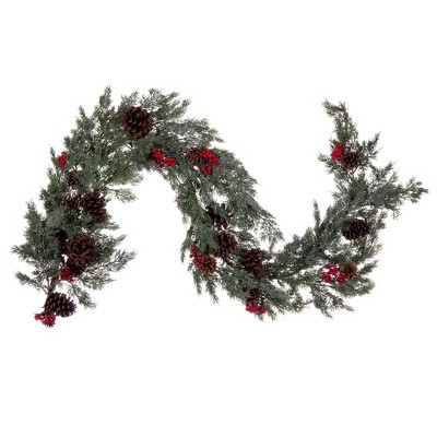 Vickerman 66" Artificial Green Cypress Cone Berry Garland. | Target