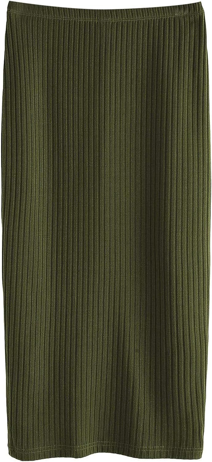 SheIn Women's Basic Plain Stretchy Ribbed Knit Split Full Length Skirt | Amazon (CA)