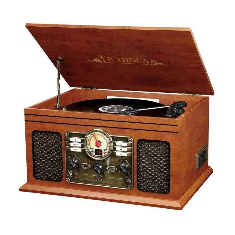 Victrola 6-in-1 Nostalgic Bluetooth Record Player with 3-Speed Turntable with CD and Cassette, Ma... | Walmart (US)