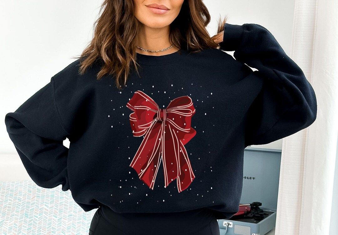 Sweatshirt With Christmas Bow Holiday Sweatshirt Merry - Etsy | Etsy (US)
