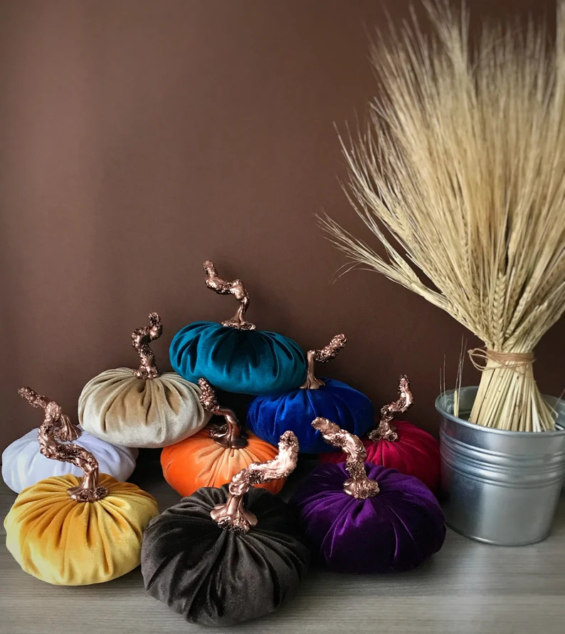 Velvet Pumpkins Farmhouse, Orange Home decor, Autumn decorations, Fall centerpiece, Handmade Velv... | Etsy (US)