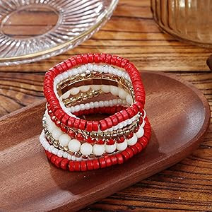 LUREME Bohemian Beads Cube Multi Strand Stretch Stackable Bangle Bracelet Set (bl003172) | Amazon (US)