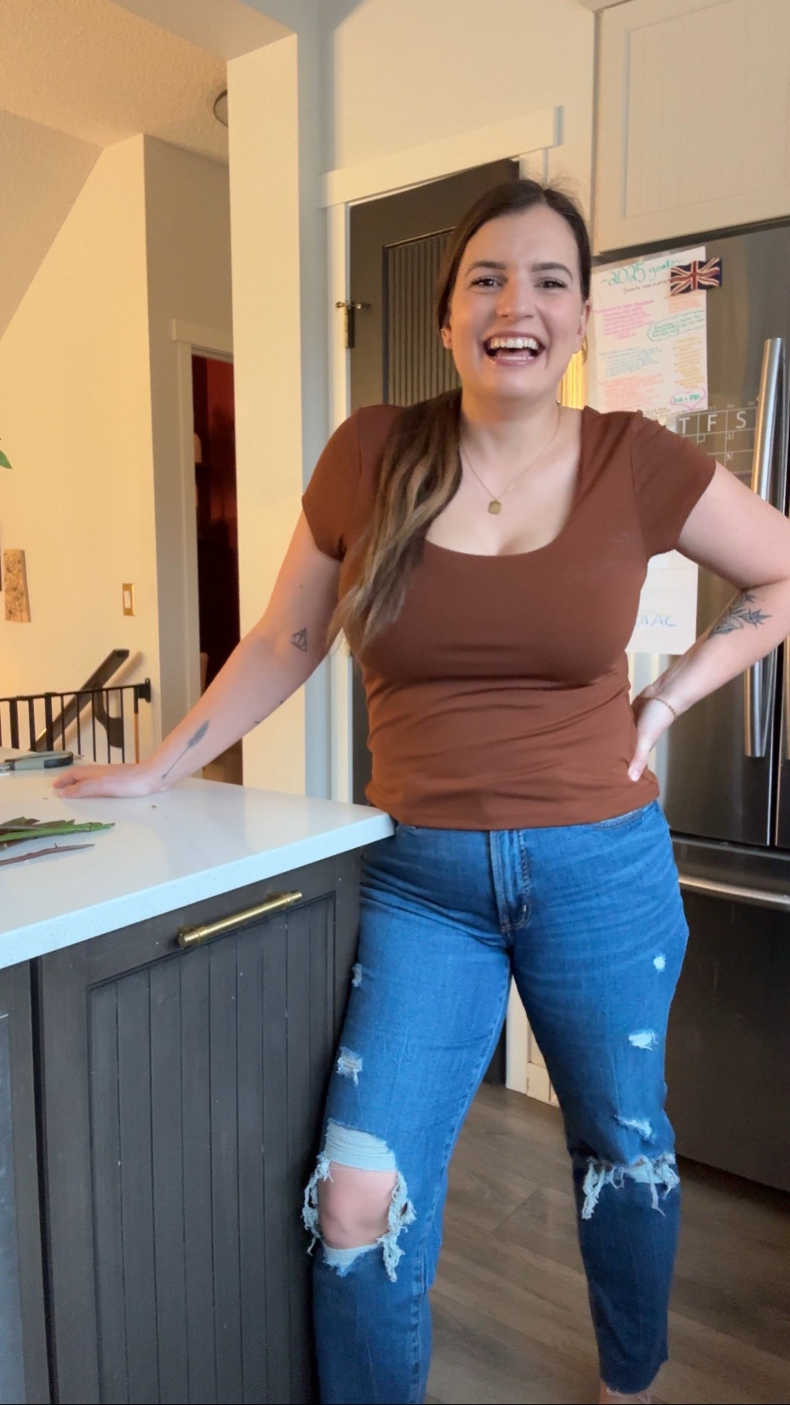 Some Old Navy faves on sale today! These tees are double lined and so flattering and these continue to be my FAVE straight leg jeans 

Wearing a L tee and size 8 jeans 

#LTKcanada #LTKmidsize #LTKspring