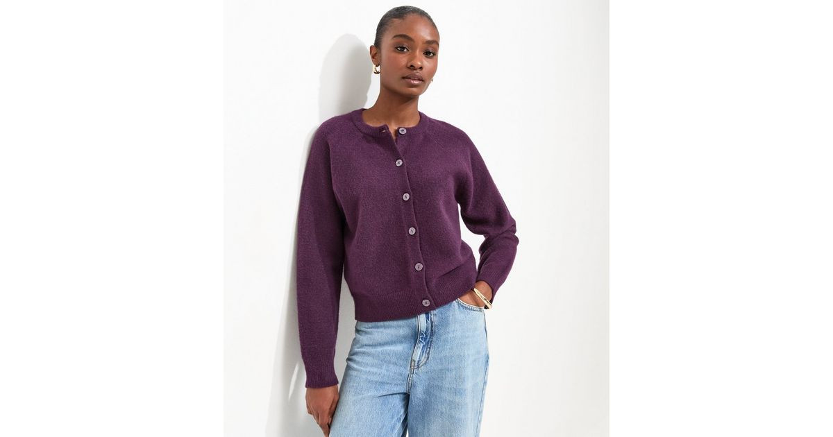 Women's Bright Purple Knitted Button Up Raglan Cardigan New Look | New Look (UK)