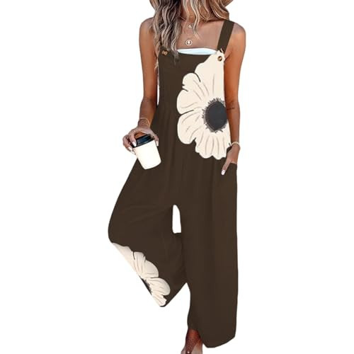 QXE Women's 2026 Summer Floral Print Overalls Jumpsuits One Piece Sleeveless Wide Leg Long Pants Rompers with Pockets | Amazon (US)