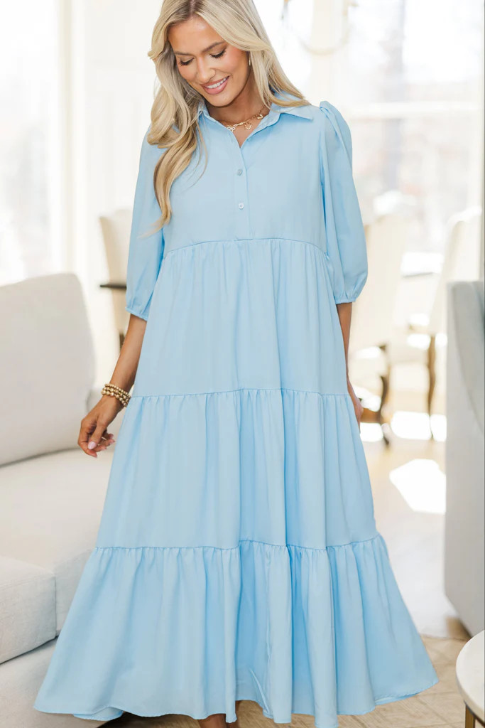 NURSING COLLECTION: Love Found Blue Tiered Midi Dress | The Mint Julep Boutique