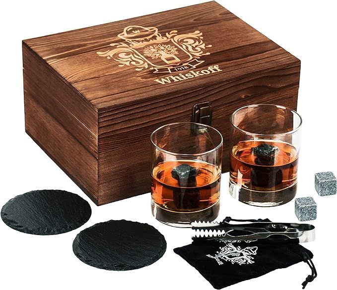 Round Rocks Glasses Set - Whisky Chilling Stones in Gift Box - Scotch Whiskey Glasses Gift Set - ... | Amazon (US)