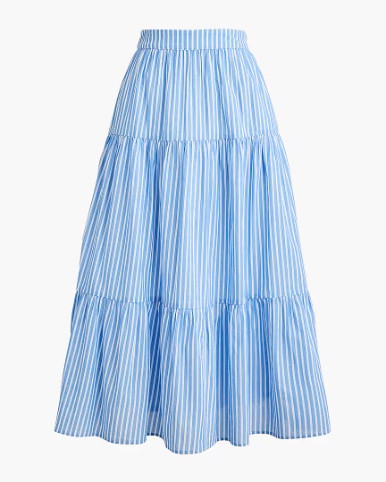 Blue and white striped tiered midi skirt
Spring outfit 

#LTKSeasonal #LTKSaleAlert
