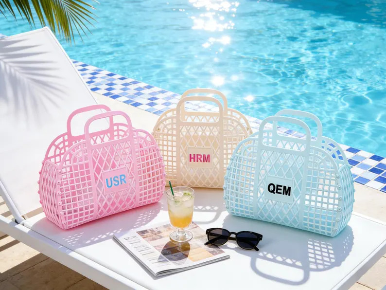 Personalized Beach Tote Bags,custom Jelly Bags for Her,bridesmaid Gift Bags,retro Travel Beach Ba... | Etsy (Global)