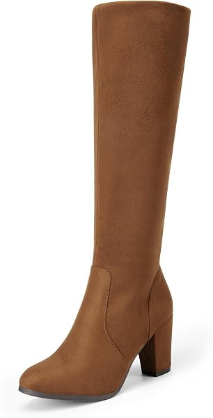 Faux Fur-Lined Side Zipper Flat Comfortable Knee High Winter Boots Fall Tall Buckle Boots | Amazon (US)