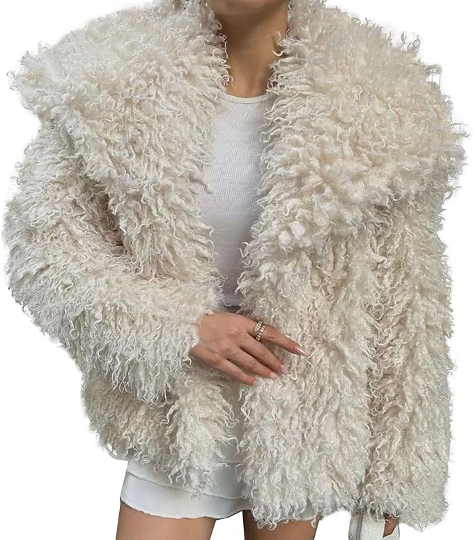 Flygo Women's Faux Fur Coat Jacket Fluffy 2025 Winter Jackets Lapel Long Sleeve Loose Shaggy Coat... | Amazon (US)
