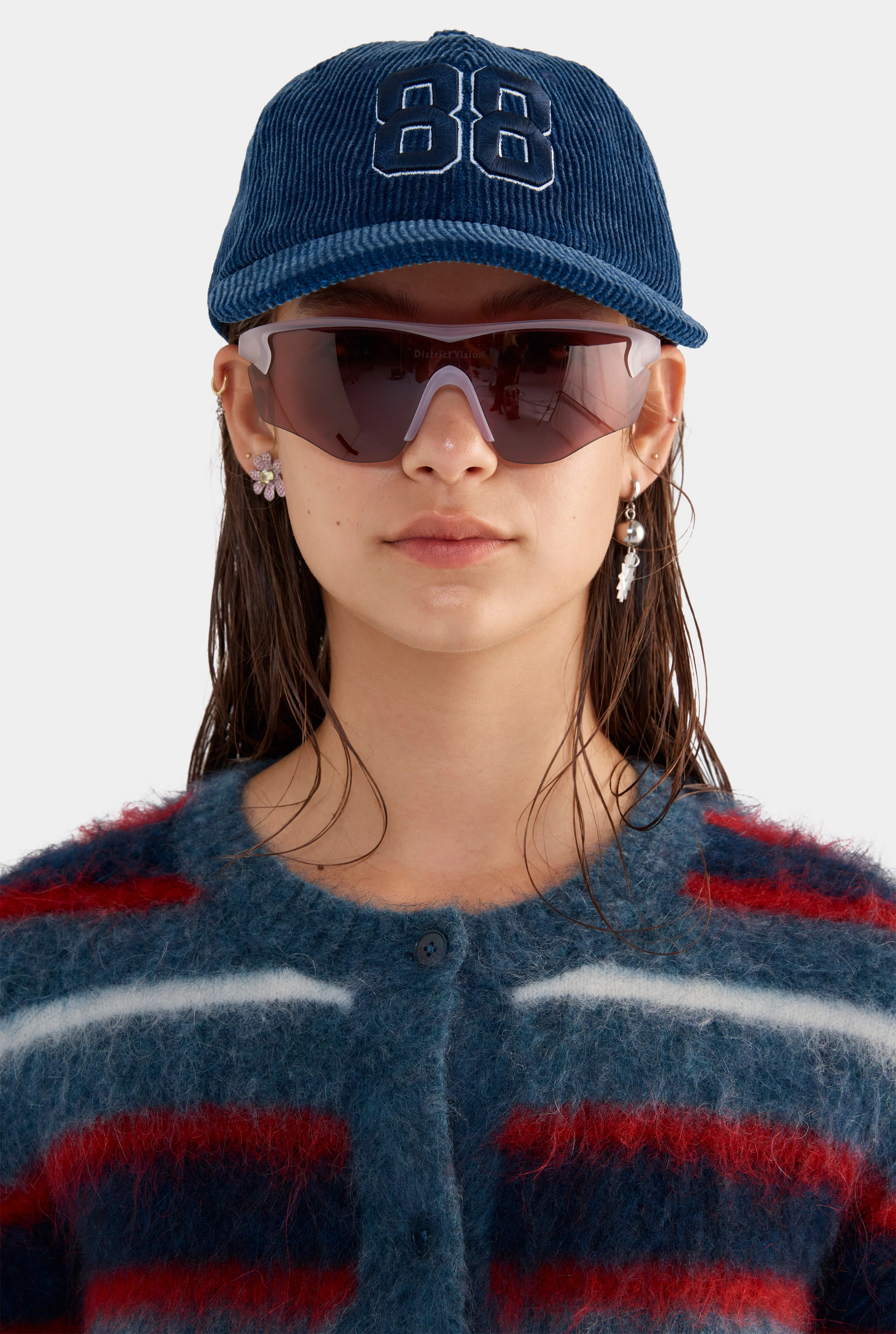 Womens Cropped Mohair Cardigan in Smoke Blue Stripe | Venroy | Venroy AU