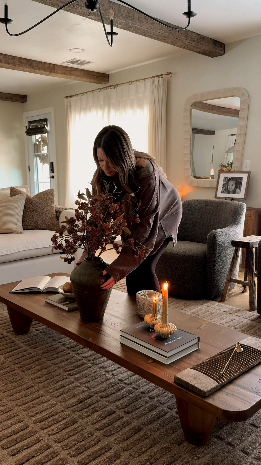 A video from last fall but my favorite fall stems are still available. Come in black too for a more neutral or Halloween look! My marble bowl is back in stock and holding the golden pears is a perfect organic fall look! This brown accent chairs are a favorite and affordable. They also swivel! The coffee table is the Theo from Sixpenny home in heritage pine.

#LTKHome #LTKSeasonal