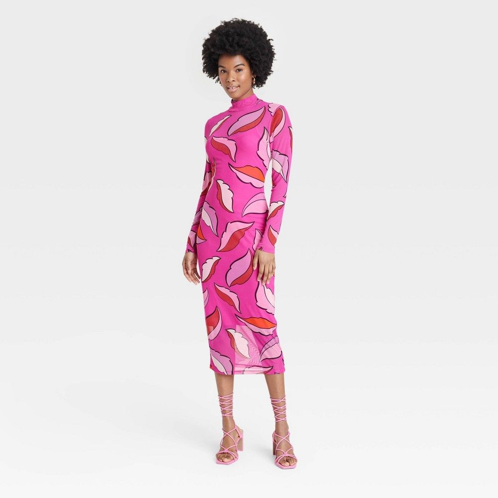 Black History Month Target x Sammy B Women's Long Sleeve Mesh Bodycon Dress - Pink Floral XS | Target
