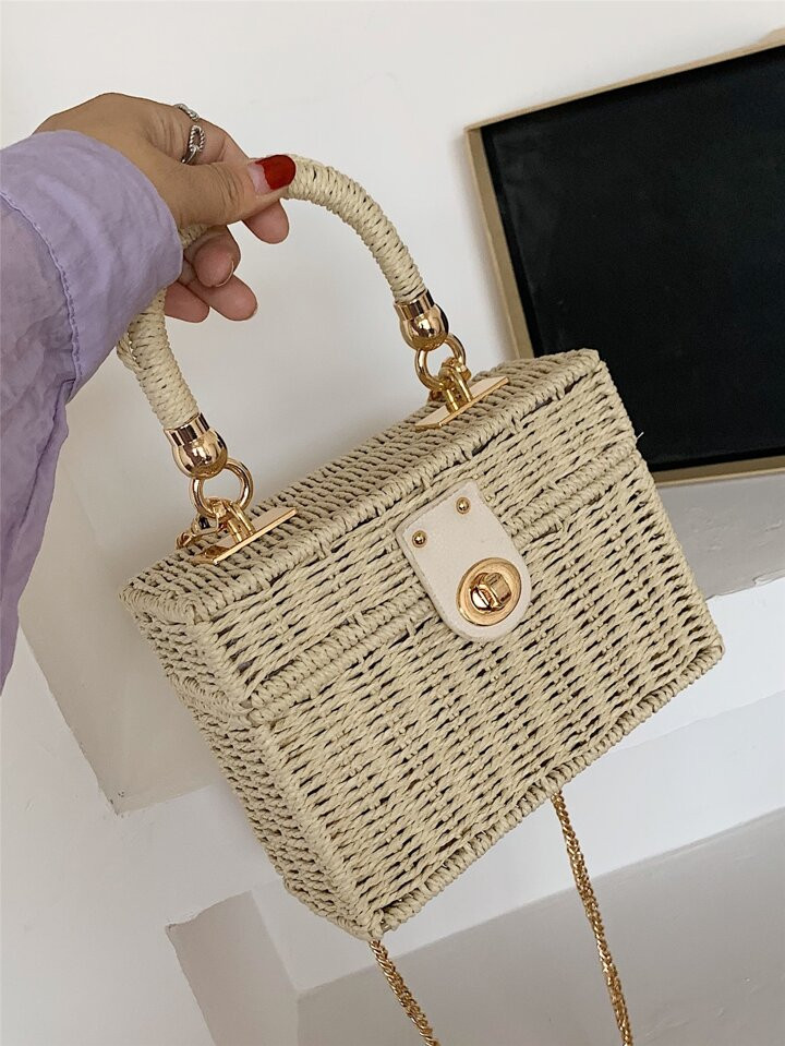 Mini Chain Flap Straw Bag | SHEIN