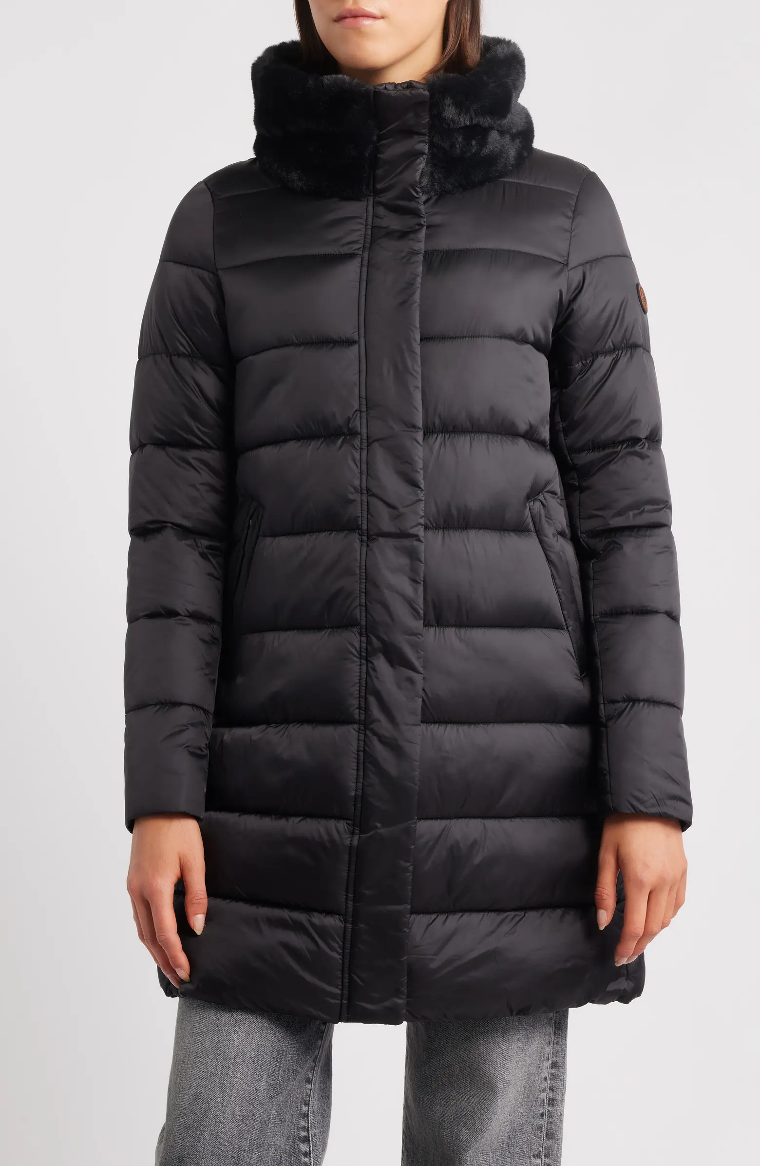 Save The Duck Dalea Faux Fur Collar Longline Puffer Jacket | Nordstrom | Nordstrom