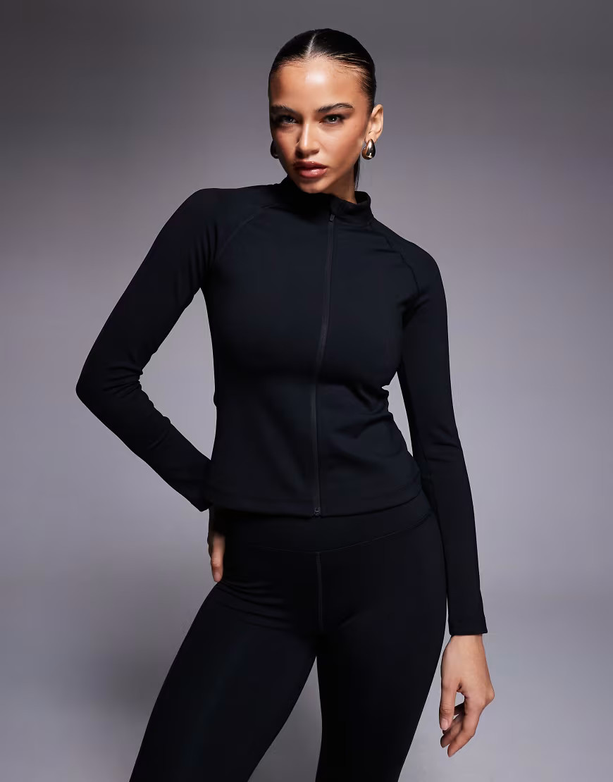 ASOS 4505 Ski fleece back base layer long sleeve zip up top with thermal treatment in black | ASOS (Global)