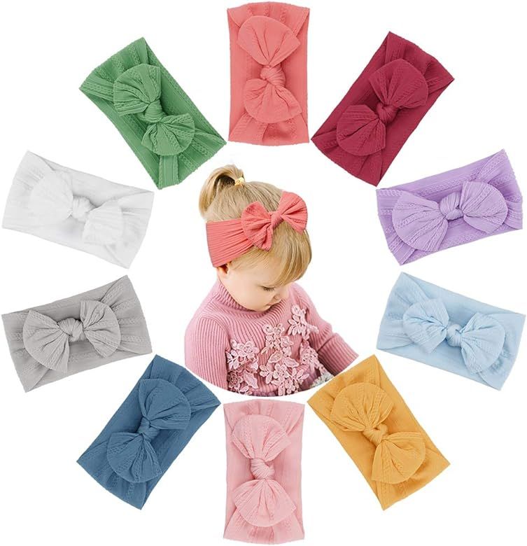 QBSM Baby Headbands with Bows, Stretchy Nylon Bow Headband Head Wraps for Baby Girls Newborn Infa... | Amazon (US)