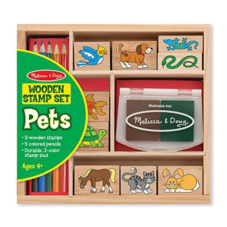 Melissa & Doug Wooden Stamp Set: Pets - 9 Stamps, 5 Colored Pencils, and 2-Color Stamp Pad | Walmart (US)