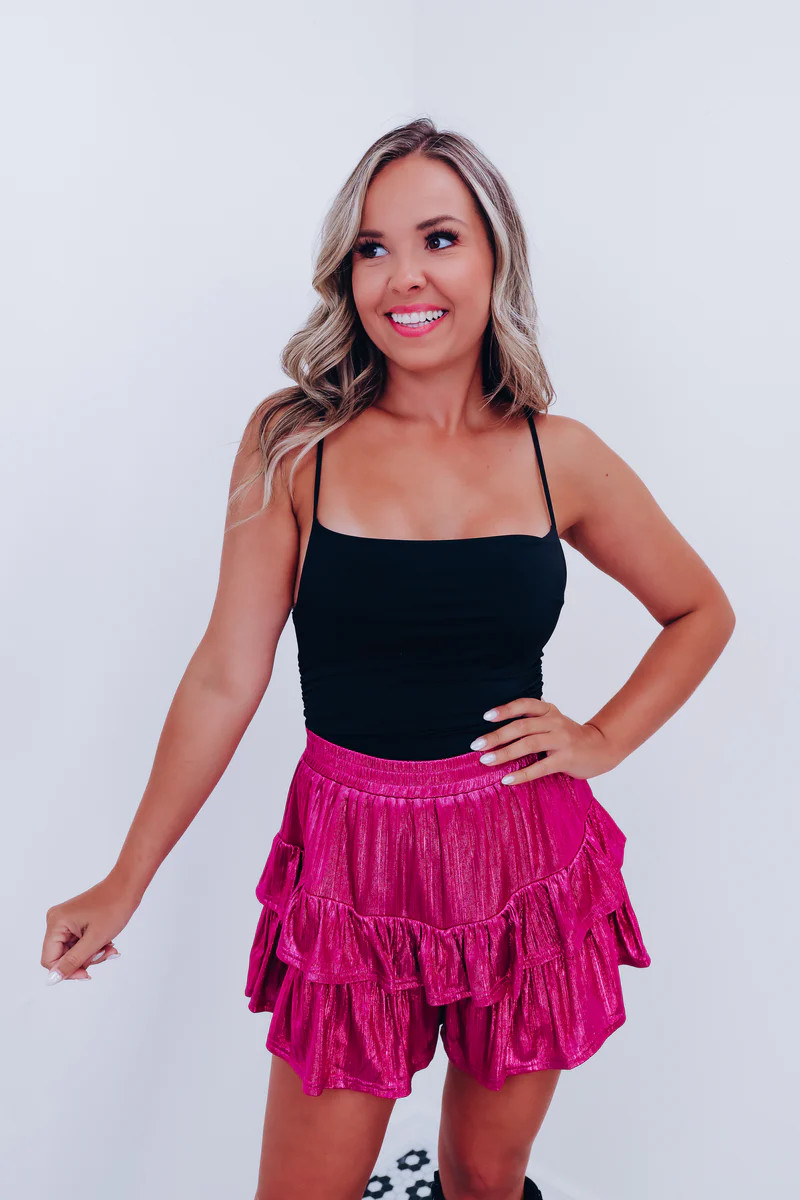 Raina Ruffled Metallic Skorts - Pink | Whiskey Darling Boutique