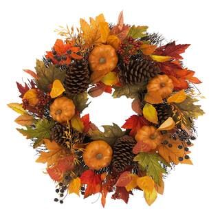 24" Orange Pumpkin & Pinecone Fall Wreath by Ashland® | Michaels Stores