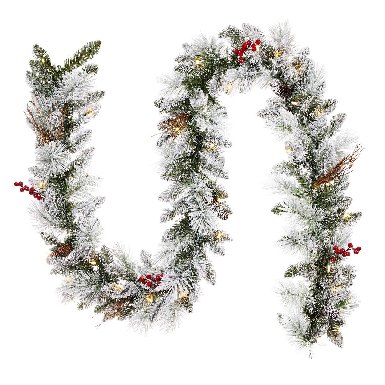 NOMA LED Pre-Lit Christmas Decoration Artificial Berry Flocked Garland, 9-ft#151-7215-8 | Canadian Tire