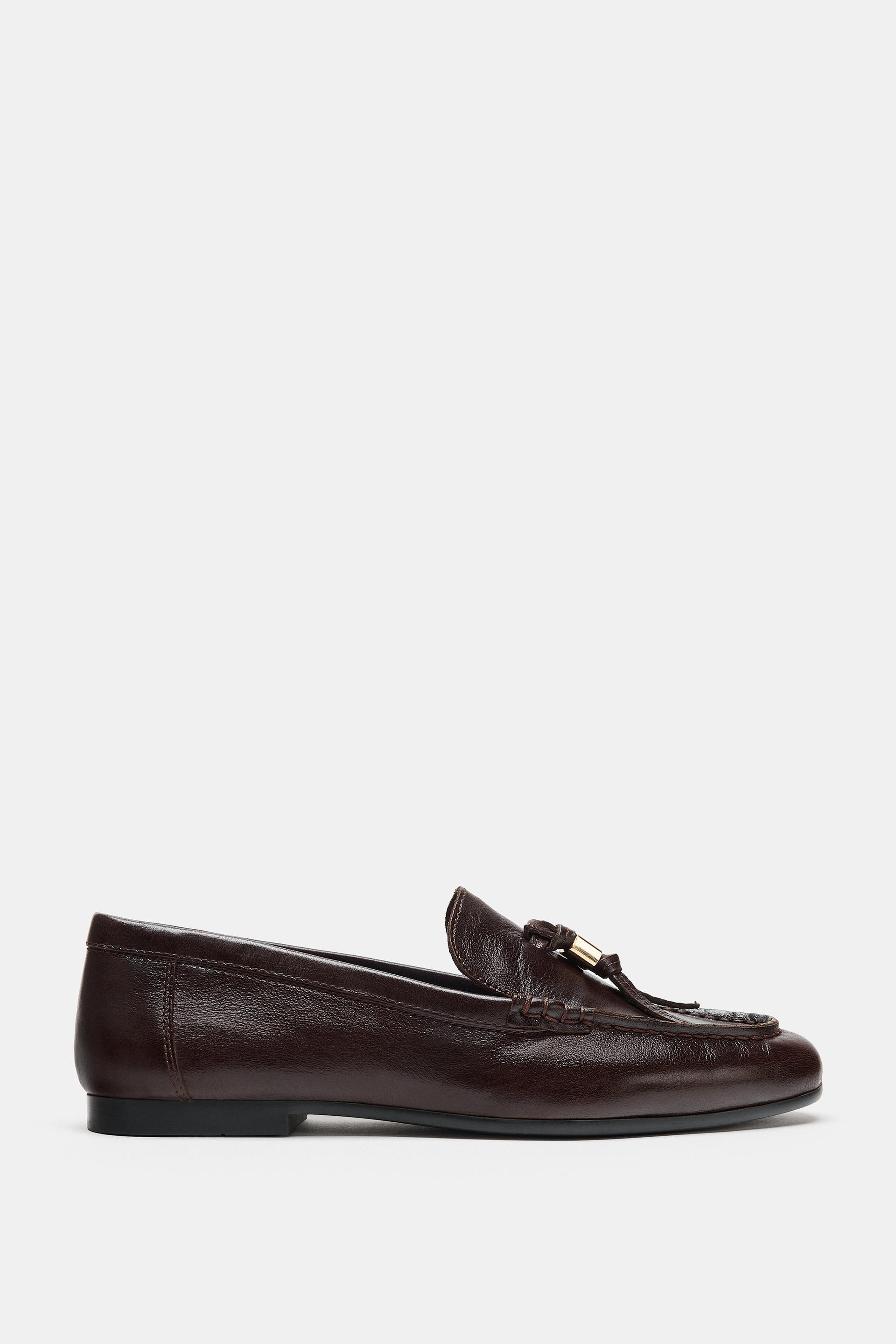 Zara - Leather Tassel Loafers - Brown - 6 - Woman | Zara US