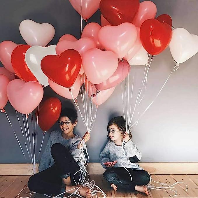 Heart Shape Latex Balloons for Valentines Day,Propose Marriage,Wedding Party(White+Red +pink)3 St... | Amazon (US)