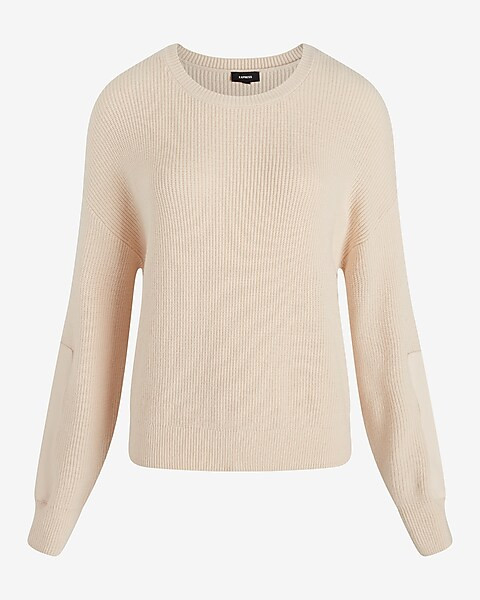 Relaxed Crew Neck Faux Leather Patch Sweater | Express