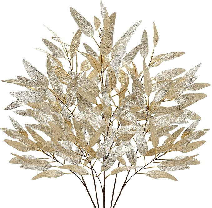 DILATATA 33.5" Champagne Leaves for Christmas Tree, Glitter Christmas Leaf Stems, Non-Shedding Sh... | Amazon (US)