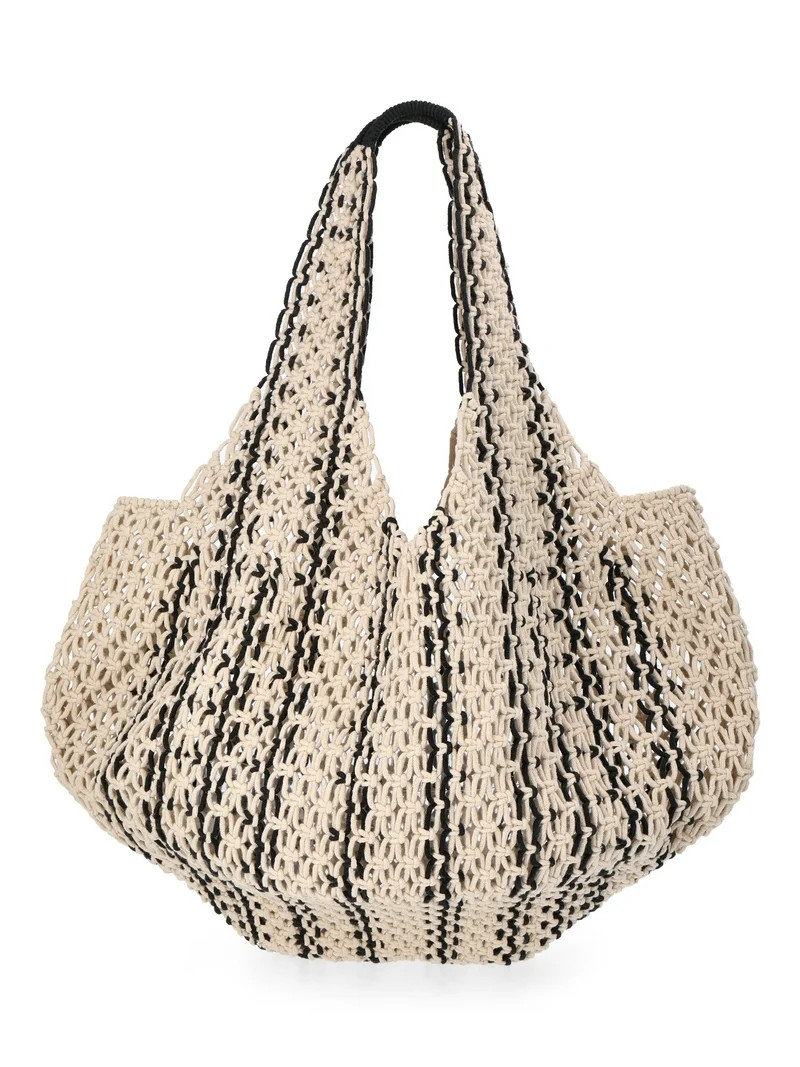 No Boundaries Women's Festival Crochet Striped Hobo Bag, Black Stripe | Walmart (US)