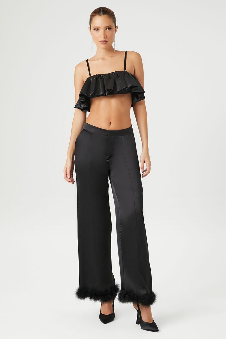 Satin Faux Fur-Trim Pants | Forever 21 | Forever 21 (US)